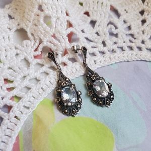 Vintage Victorian 1928 Style Blue Topaz 925 Sterling Silver Drop Earrings